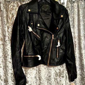 Black Motorcycle Jacket with gold buttons/zipper